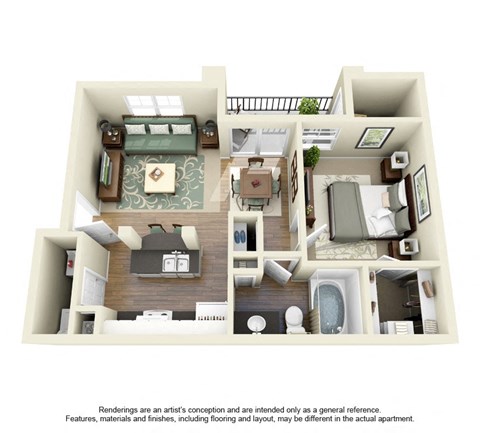 Floor plan for 1 bed, 1 bath, 650 sqft